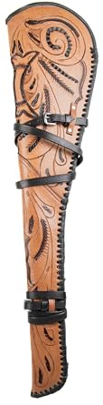 Hulara_ Western Genuine Leather Rifle Scabbard Hand Tooled Gun Case Shotgun Barrel Sleeve Hardcase Saddle
