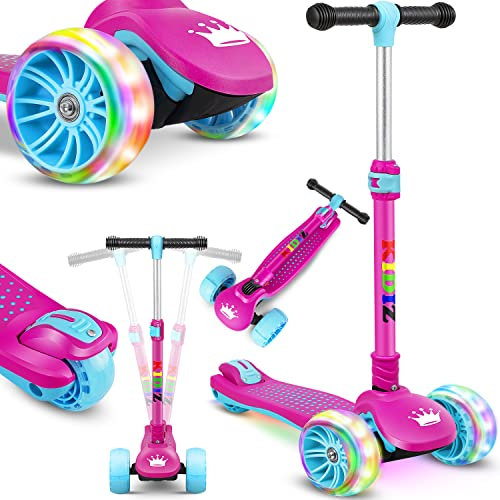 KIDIZ® Roller Kinder Scooter X-Pro2 Dreiradscooter mit PU LED Leuchtenden Räder Kinderroller faltbar Tret-Roller höhenverstellbarer Cityroller Kinderscooter für Jungen Mädchen 3-12 Jahre, Pink