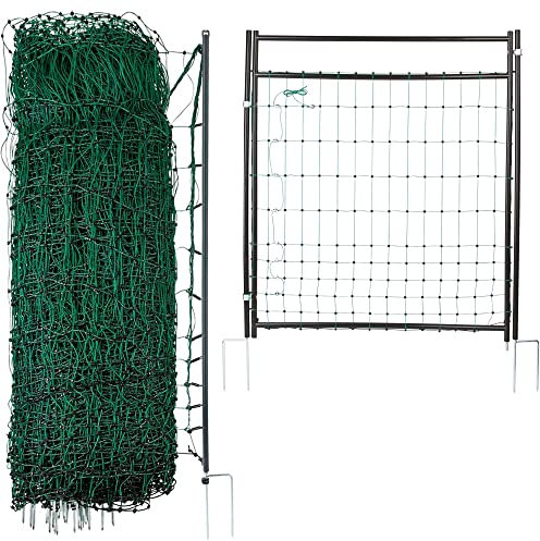 Agrarzone Edition Geflügelnetz PREMIUM mit Tür 50m x 106cm | Innovative Premium Pfähle mit Doppelspitze | Hühnerzaun extrem stabil & standfest | Mit Weidetor für Zugang Geflügelzaun Weidezaun