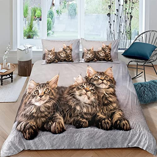 TMMDH Bettwäsche 135x200 Haustier der getigerten Katze Muster Weich Bequem Atmungsaktiv Hypoallergen 3D Sommerbettwäsche Bettwäsche Set + 1 Kissenbezug 80x80 cm,Geeignet für Jungen Mädchen Kinder