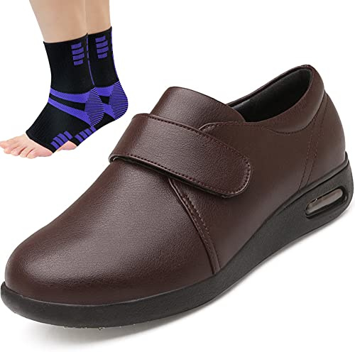 Aocase Calzado Diabeticos Hombre Calzado Ancho Especial Mujer Zapatillas Hombre Anchas Zapato Juanete Hombre Material de Cuero para La Hinchazón del Pie Fascitis Plantar,B Brown,47 EU