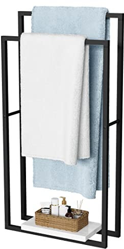 KES Handtuchhalter Stehend Schwarz, Doppel Handtuchständer Marmor Badetuchhalter Freistehend Metall Handtuchstange, BTH501-BK