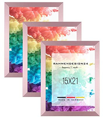 Rahmendesign24 3er Set Bilderrahmen Collage Milano 15x21 (DIN A5) Roségold Fotorahmen, Wechselrahmen, Posterrahmen, Puzzlerahmen
