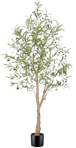 FEELEAD Árbol de olivo artificial de 5 pies, árbol de seda artificial en maceta con ramas de olivo naturales y hojas realistas, árbol sintético para decoración del hogar, oficina, interior
