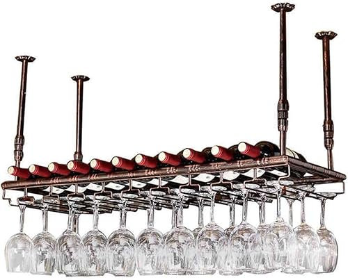 CLSMD Weinregale Home/Bar Retro mit Stielglashalter | Weinflaschenständer aus Metall zum Aufhängen an der Wand | Industrielles Vintage Weinglas-Regal, höhenverstellbar, für Barschrank, Küche, Orga