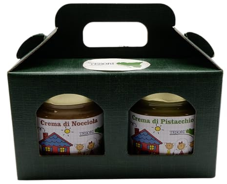 Box di creme Spalmabili alla nocciola e al pistacchio, lavorazione artigianale, due barattoli da 200 g