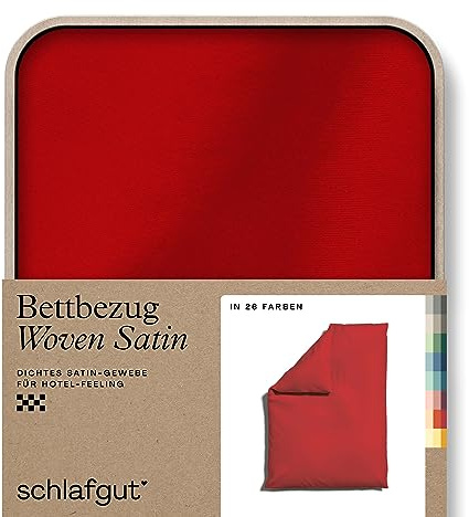 schlafgut Woven Satin Bettwäsche 135x200cm Bettdecke Bezug einzeln, Red Deep Uni in Hotelqualität mit 100% Baumwolle