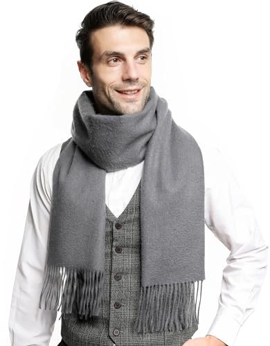 STARWHISPER Wollschal für Damen, 100 % reine Merinowolle, warmer Schal für Damen und Herren, Winter, kariert, einfarbig, Stil, Dunkel_Grau, 12 x 69inches