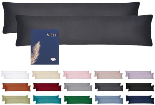 Vielit Seitenschläferkissen Bezug 40 x 145 2er Set Kissenbezug 40x145 Seitenschläfer Kopfkissenbezug Weich Kissenbezüge Kissenhülle Öko-Zertifikat Anthrazit