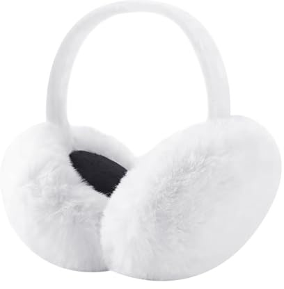 HugeDE Faux Fur Ear Warmers - Foldable Winter Ear Muffs Women Fuzzy Earmuffs White