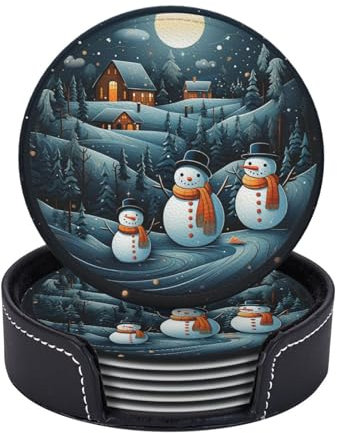 6 Stück Weihnachts-Untersetzer mit Halter aus Leder mit Halter für Kaffeetassen, Kaffeetassen, Untersetzer, Untersetzer, Kaffeetasse, Matte, Kaffeetisch, Getränkeuntersetzer für moderne