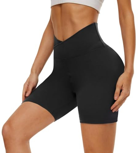 DDOBB Radlerhose Damen Kurze Shorts Sporthose Leggings Blickdicht High Waist Elastisch Unterhosen Fitness Hotpants Sommer Boxershorts(Schwarz,S-M)
