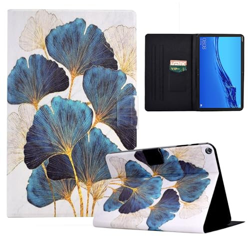 LSPCASA Hülle Kompatibel Huawei Mediapad M5 Lite 10.1 Zoll PU Leder mit Kartenfächer und Ständer Funktion Schutzhülle für Tablet Hülle Huawei Mediapad M5 Lite - Goldene Blätter
