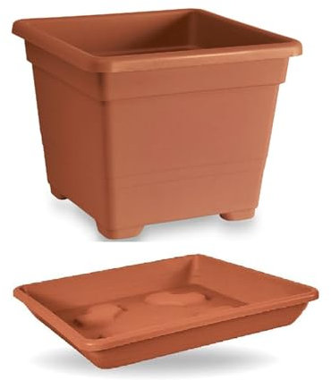 mille idee Fioriera vaso quadrato per piante colore terracotta con sottovaso cm 45x45xh35