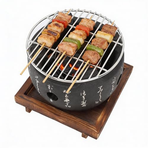 Natudeco Bärbar japansk minigrill av aluminiumlegering, liten kolgrill, grillverktyg, japansk kolgrill för camping och familjesammankomster