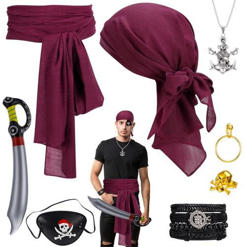GSrenyu 8 Pcs Medieval Pirate Costume Accessory Set | Pirate Fancy Dress Accessories for Dress-Up Cosplay Party