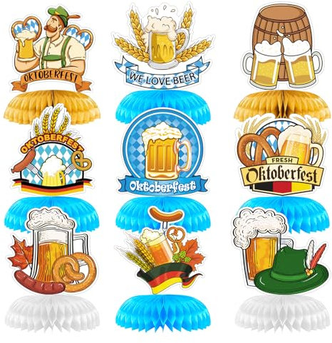 Qpout 9 Stücke Oktoberfest Mittelstücke Dekoration, Oktoberfest Tisch Mittelstücke, Oktoberfest Deko