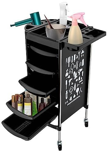 Rollwagen Friseurwagen Mit 5 Schubladen Drehbar Bedienungswagen 5 Rollen Friseurwagen Ausziehbares Tablett Arbeitswagen Rollwagen 36 x 52,5 x 84,5 cm