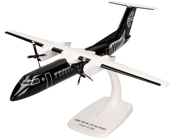 Herpa modellflygplan Air New Zealand DHC-8-300 - All black livery, skala 1:100, klickmodell, samlarobjekt – flygplan med ställ, plastfigur