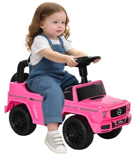 HOMCOM Correpasillos para Bebés de 12 a 36 Meses Coche Correpasillos Licencia Mercedes G350 con Compartimento de Almacenaje y Volante Carga 25 kg 62,5x28,5x45 cm Rosa