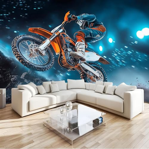 Art Fototapete Moto-Cross Tapete Wandtapete Wanddeko Design 200x140 cm Mustertapete Wand Dekoration Wohnzimmer Schlafzimmer Büro Flur