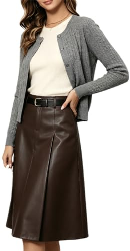 Enjyam Damen Strickjacke Kurz Elegant Langarm Rundhals Cardigan mit Zopfmuster Casual Leichte Jacke mit Knöpfen