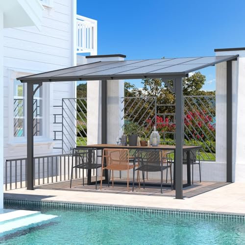 UNIONLINE 2.4x2.4m Aluminium Gazebo Outdoor,Wall-Mounted Lean to Metal Awnings Gazebos Pergola,Hardtop Roof Heavy Duty Metal Pergola for Garden