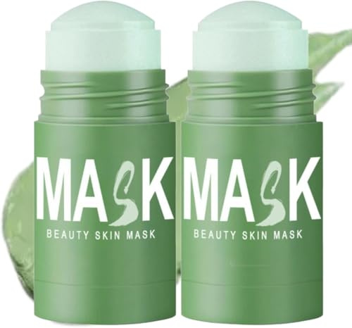 diystar Masque visage thé vert,Masque point noir,Green mask stick,Deep Cleansing Smearing Mask,Green mask stick point noir,Masque nettoyage solide,Masque nettoyant au thé vert (2PC)