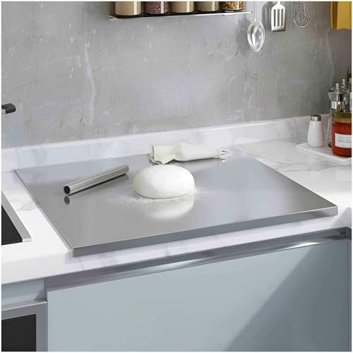 Planches à découper avec rebord, planche à découper en acier inoxydable 304 avec rouleau à pâtisserie et pieds antidérapants en silicone, planche à pâtisserie robuste,60x120cm/23.6Lx47.2W