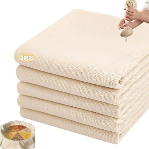 LIANRISES 5 Piezas 50x50cm Colador Tela Malla Fina, Algodón Toalla Filtrante Colador Kefir Tela Para Queso Filtrar Aceite, Paño De Queso, Reutilizable, Lavable, 100% Algodón