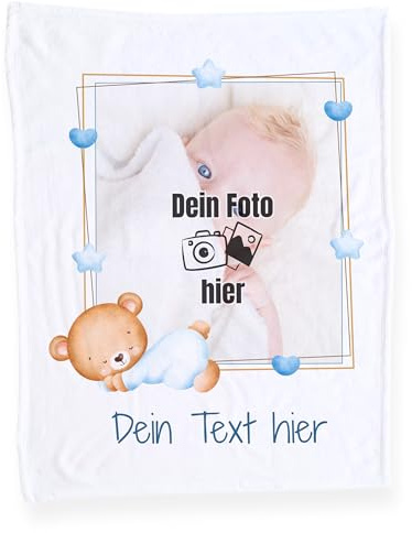 GRAZDesign Personalisierte Babydecke mit Namen und Foto Jungen Baby Geschenke Geburtsgeschenk Kuscheldecke aus Fleece