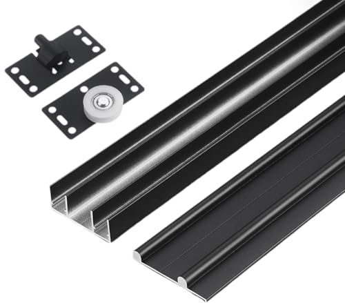 Peakjune Rail Porte Coulissante,Kit Porte Coulissante,Quincaillerie De Porte Coulissante Kit,Rail pour Porte Coulissante Placard,Rail Porte Coulissante Double,Alliage D'Aluminium