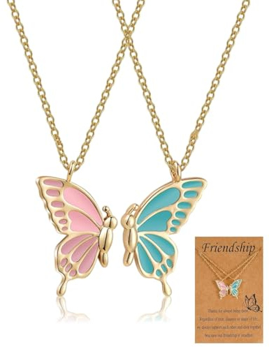 FUGLUS 2 cadenas para niñas, cadenas de amistad, collares de mariposa, mejores collares de amistad para niñas, joyas de cumpleaños, regalos para amigas