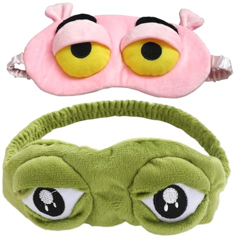 2 Stück Schlafmaske Lustig, Grün Frosch und Rosa Panther Schlafmasken, Bequeme Augenmaske für Kinder und Erwachsene, Ideal für Reisen, Schlaf und Geschenke