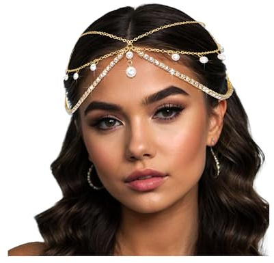 ZUYASEZ Guld strass huvudkedja boho pärla hänge hårkedjor lager huvudbonad halloween bal kostym hår smycken accessoarer för kvinnor flickor