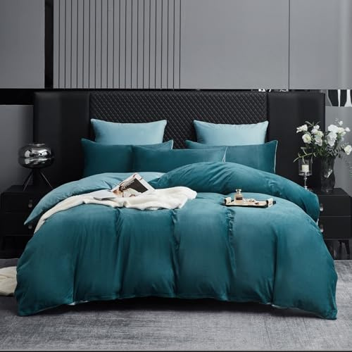 Boqingzhu Kuschelig Plüsch Bettwäsche 200x200 cm Petrol Blau Hellblau Winter Warm Flauschig Weich Teddy Fleece Biber Flanell Samt Cashmere Touch Wendebettwäsche Bettbezug Set