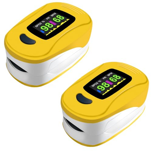 Finger Pulsoximeter Sport, SpO₂ & Pulsfrequenz Messgerät mit OLED Anzeige, Tragbar für Training, Wandern und Freizeit (Gelb, 2 Stück)