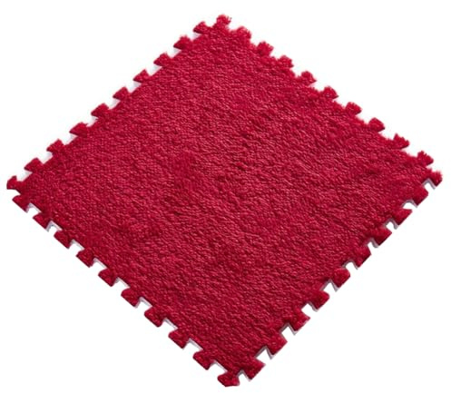 30 x 30 x 1 cm PlüSch-Puzzle-Schaumstoff-FußMatten Mit Rand, Ineinandergreifende Schaumstoff-Teppichfliesen, Rutschfester Teppich für den Raumboden,Rot 1,4pcs