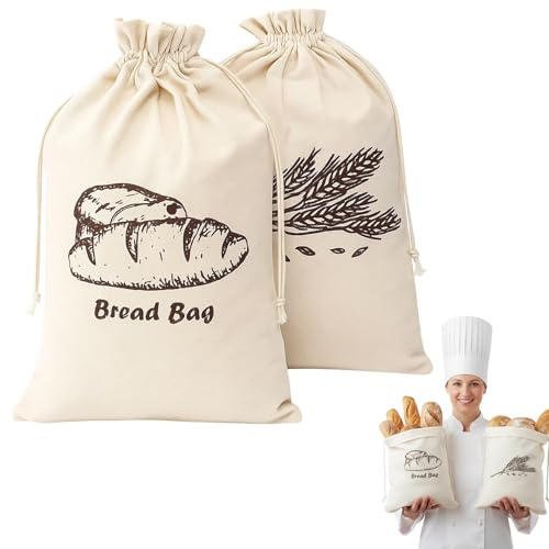 2PCS Bread Bags, Reusable Bread Bag for Homemade Bread, Linen Bread Storage Bags for Keep Bread Fresh, Food Bread Storage Bags with Drawstring, Food Storage, 11.8 * 17.72in