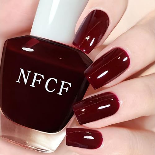 DMQ Burgundy Nail Varnish, Quick Dry Nail Polish, Cherry Dark Wine Red High Glossy Fingernail Gel - Long Lasting & Chip-resistant Nail Paint Gel for Women DIY Nail Art Manicure Home - No Need Lamp