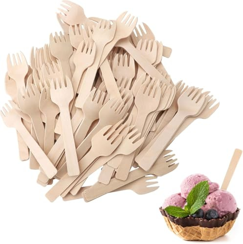 200 Piezas Tenedores de Madera Mini Tenedores Desechables Pequeñas Tenedores de Aperitivo a Granel 4 Pulgadas Mini Utensilios Tenedor de Pastel