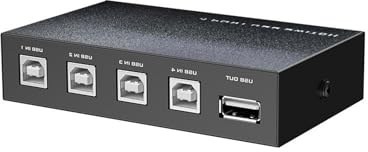AMISENK 4 Port USB Exchange Box Ready To Use Metal Housing Supports 4 Computers Or 1 PC Sharing Multiple Peripherals USB Exchange Box With Button Control