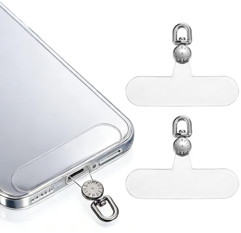 Ajcotahm 2 Pcs Clear Phone Tether Tab, 360° Rotatable Transparent Cell Phone Lanyard Patch Without Adhesive Universal Mobile Phones Strap Connector Compatible with Most Smartphones