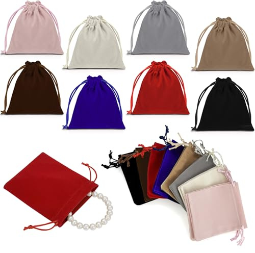 Leyrens 24 Pezzi Sacchetti per Gioielli in Velluto, 10x12 cm Borsa Regalo con Cordoncino Riutilizzabile, 8 Colori, Borsa per gioielli regalo banchetti, per Anelli, Collane, Orecchini