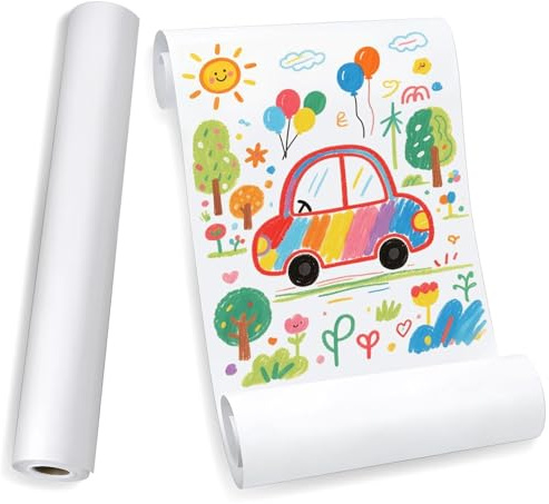 Staranry Rotolo di Carta da Disegno Bianca 44 cm x 20 m, Rotolo Carta Disegno Bambini, 70 g/m² Rotolo di Carta Artistica da Disegno per Bambini, Cavalletto, Pittura, Disegno e Artigianato