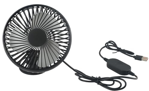 URPIZY Ventilador USB para coche con ventosa, ventilador ajustable de una sola cabeza, circulación de aire de 360°, control de velocidad de 3 niveles, 5 W, compatible con 12/24 V, incluye cable USB de