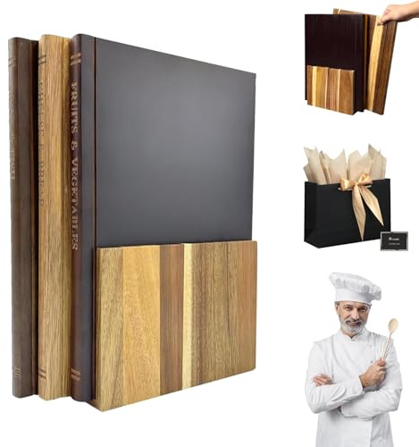 Book Cutting Board Set, Cutting Board Book of 4 Wooden Chopping Board with Stand, Cutting Board Wood Book, Stain Resistant (Obst & Gemüse (1 * Schneidebrett))