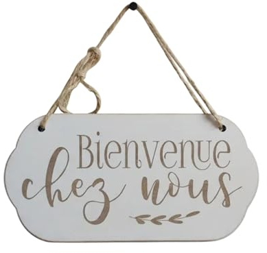 PlaqueMarket | Bienvenue chez Nous Plaque de Porte | Pancarte d'Entrée en Bois Panneau à Suspendre Décoration de Maison (GRAND: 14,5 x 29 cm)