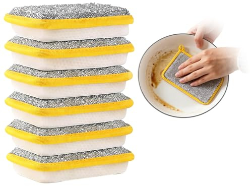 6Pcs Washing up Sponge, Double Sided Kitchen Dishcloth, Cleaning Dish Sponge, Non Scratch Wire Dishcloth for Wet and Dry & Line Cleaning Cloth for Dishes, Pots, Sinks & Kitchen Surfaces