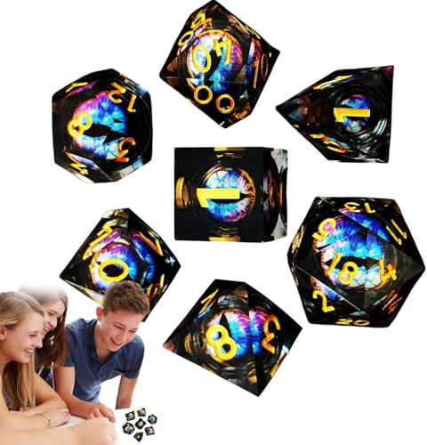 Rollspelstärningar, små polyedriska tärningar i harts 7X Brädspel | Multifunktionellt tärningssats Rollspel Bordsspel Tärningar för hemmabordsbordsfest Familjesamling